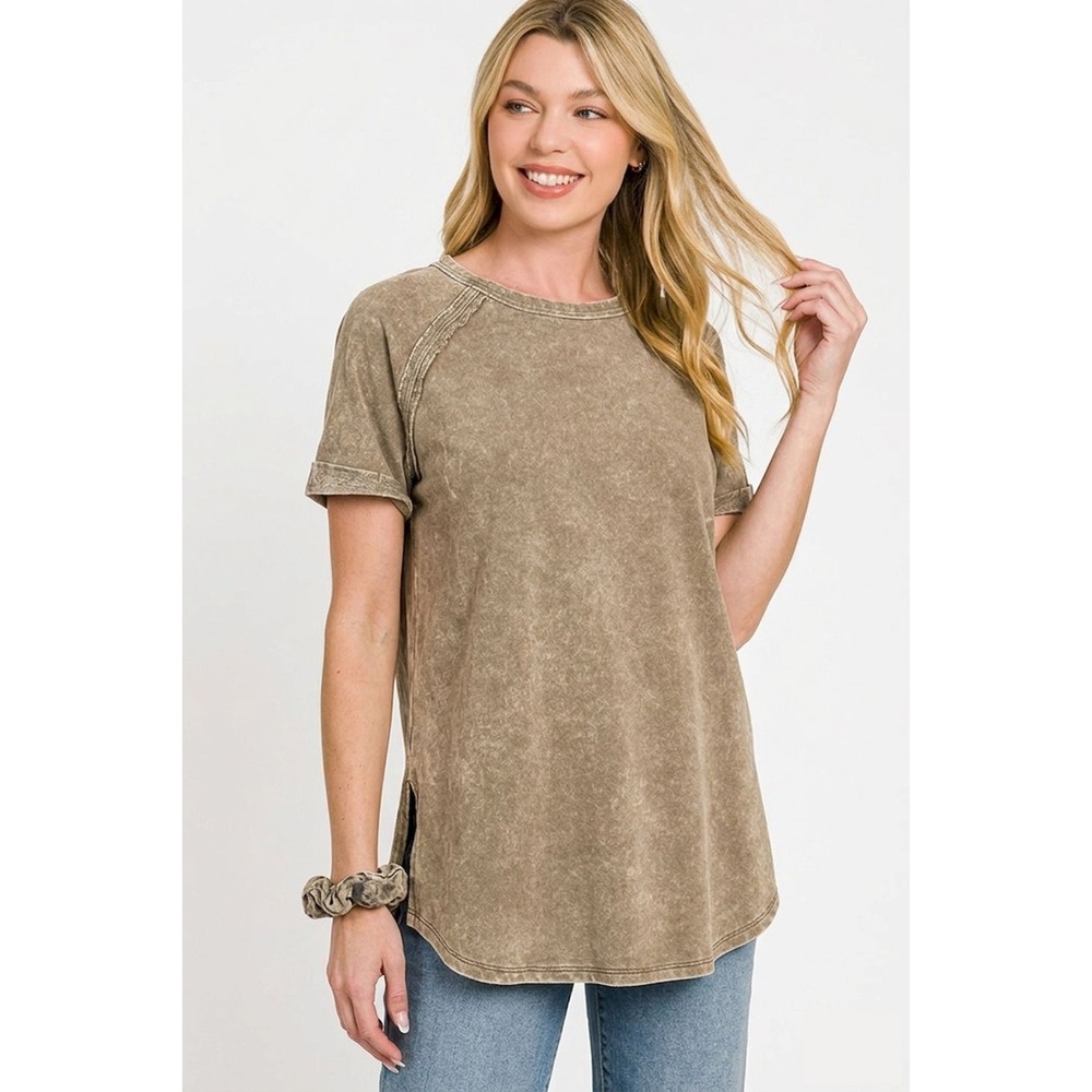 Zenana French Terry Washed Curved Hem Top - Medium - Picture 2 of 3